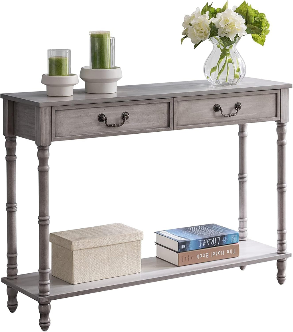 Washed Oak Wood Console Table with 2 Drawers V5191