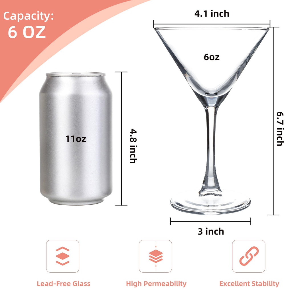 Martini Glasses Set of 7, 6 oz Reusable Cocktail Glasses with Stem S7925