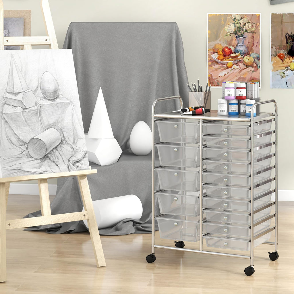 15 Drawer Rolling Storage Cart with Metal Frame G30637