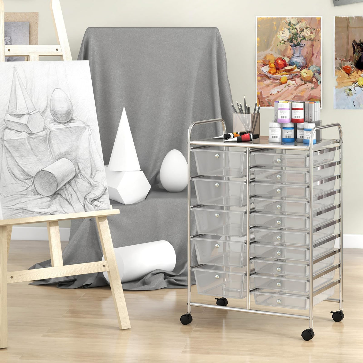 15 Drawer Rolling Storage Cart with Metal Frame G30637