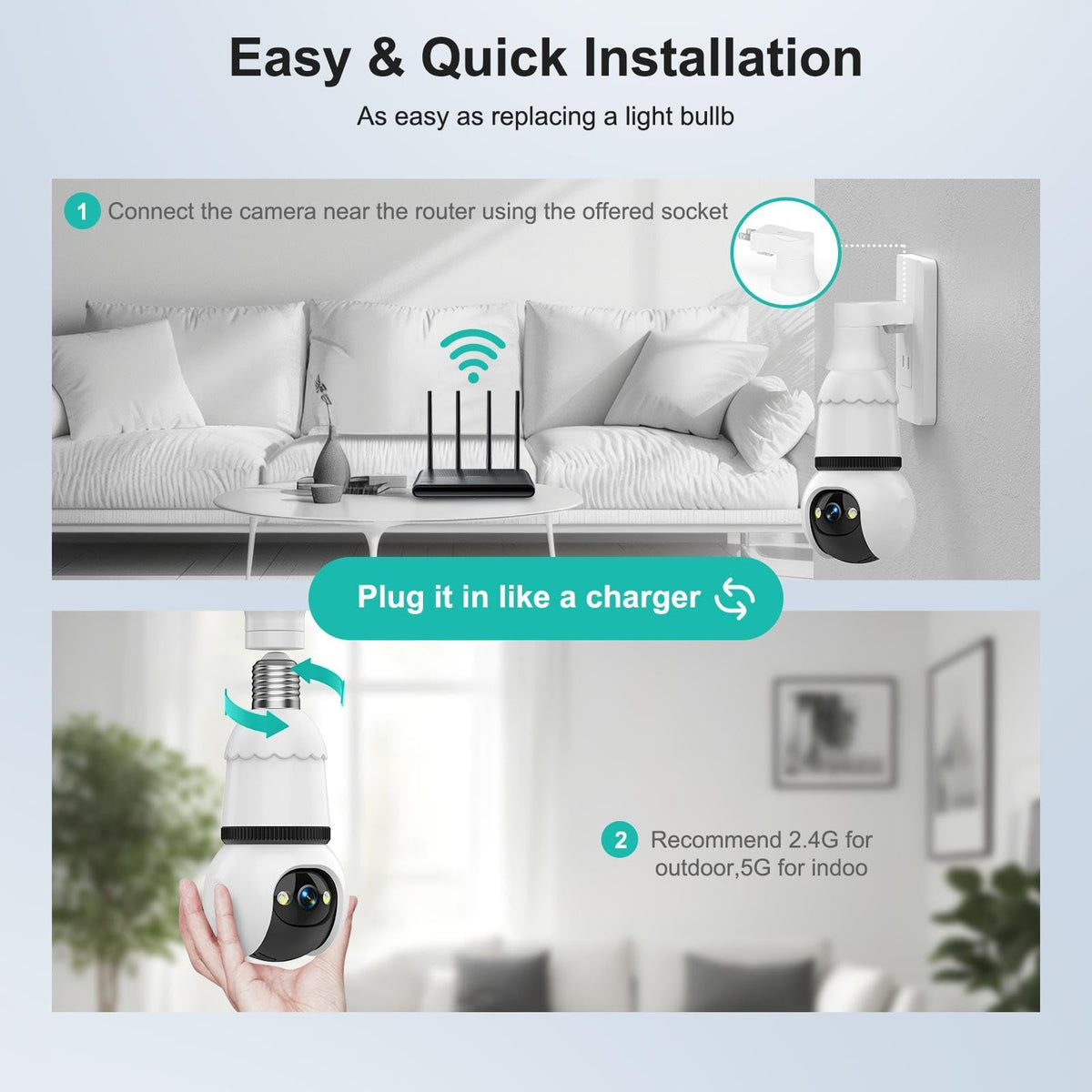 Light Bulb Security Camera 2K Color Night Vision Motion Detection Siren Alarm Two-Way Audio E179