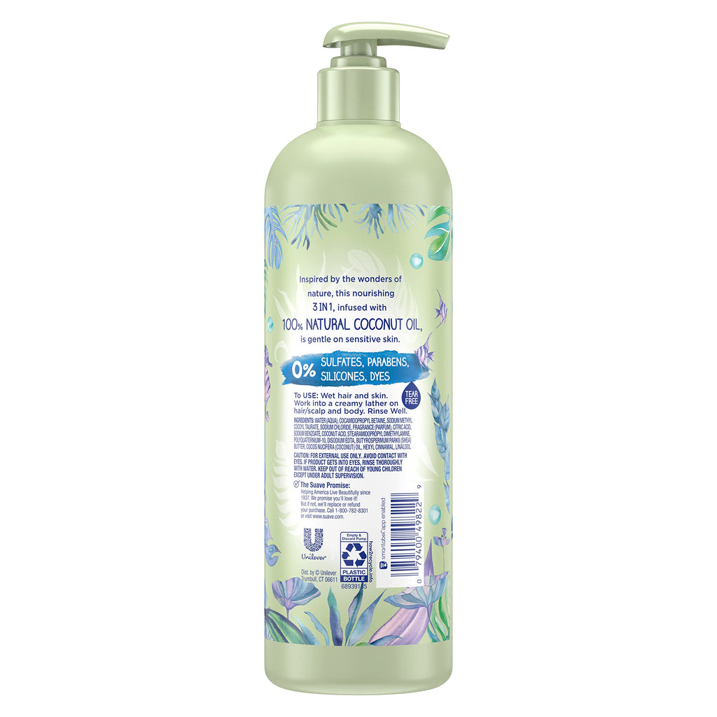 3 in 1 Shampoo Conditioner Body Wash with Coconut Oil 16.5 oz J929132