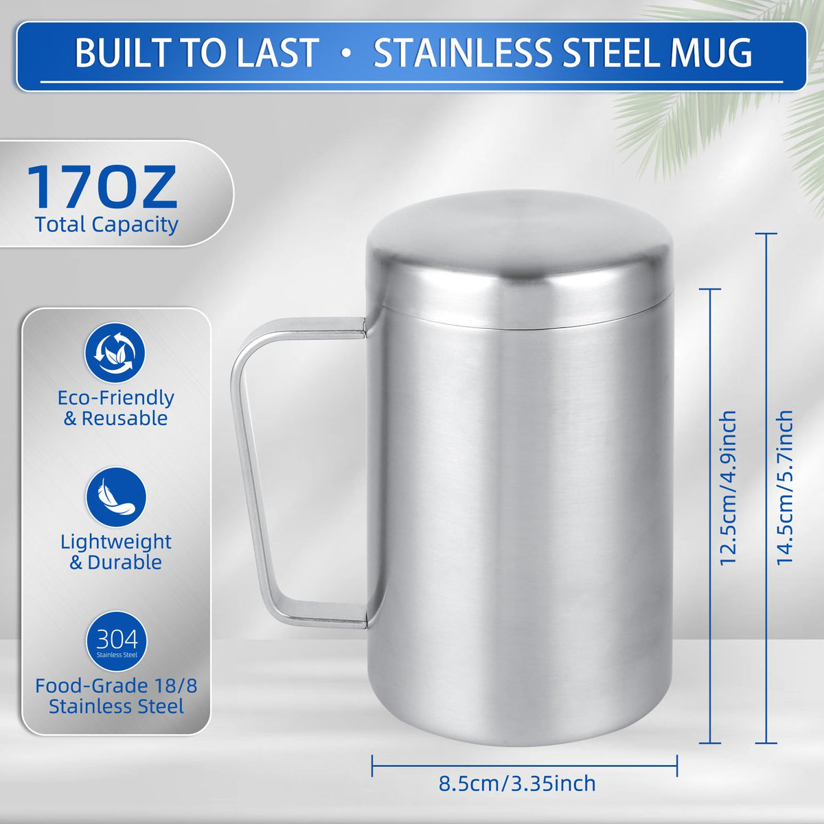 17 oz Stainless Steel Camping Mugs with Lids, Set of 2 Z569287