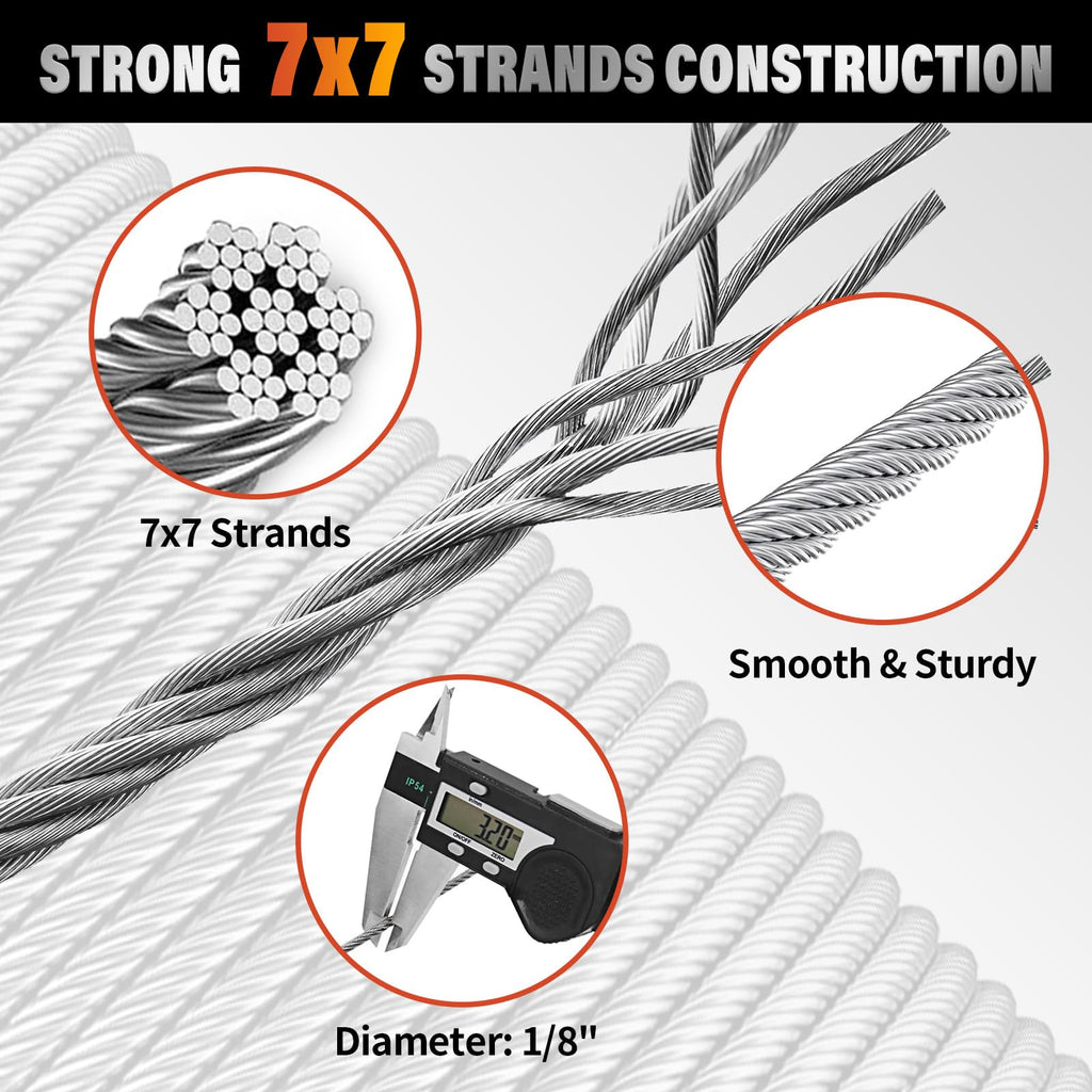 Stainless Steel 500FT 1/8" T316 Wire Rope Cable D782916