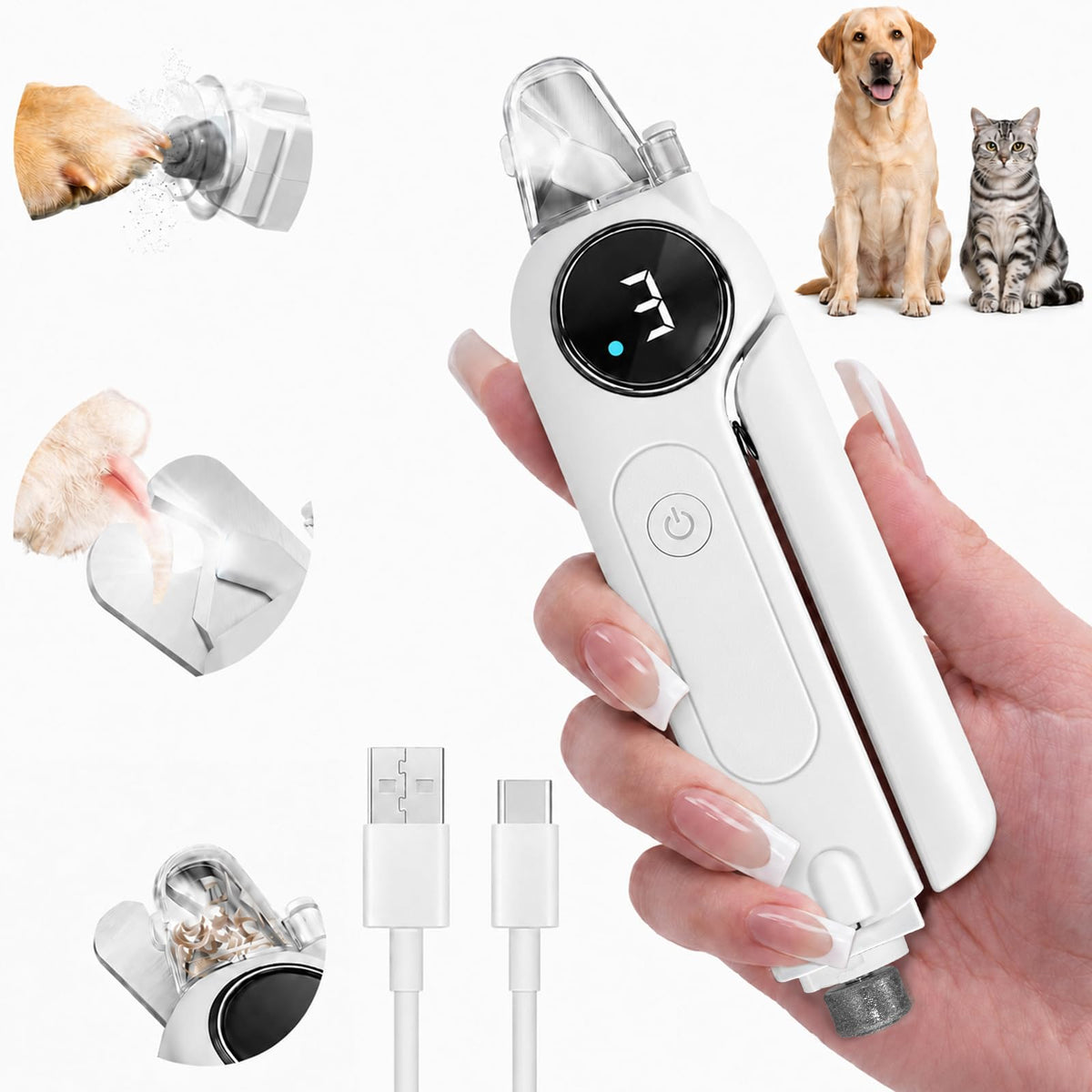 2-in-1 Quiet Electric Pet Nail Clipper & Grinder with Light J63293