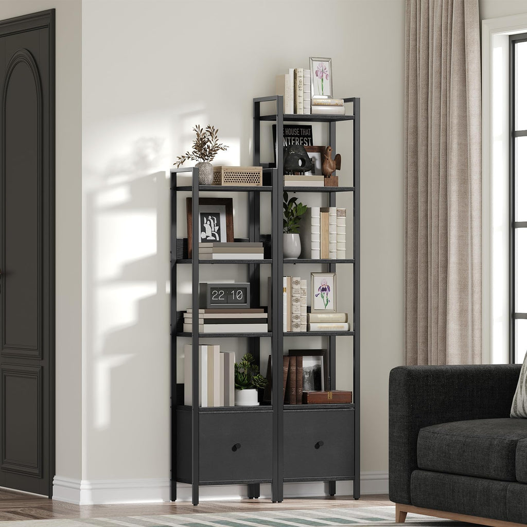 Black 5-Tier Bookshelf with Drawer M998864