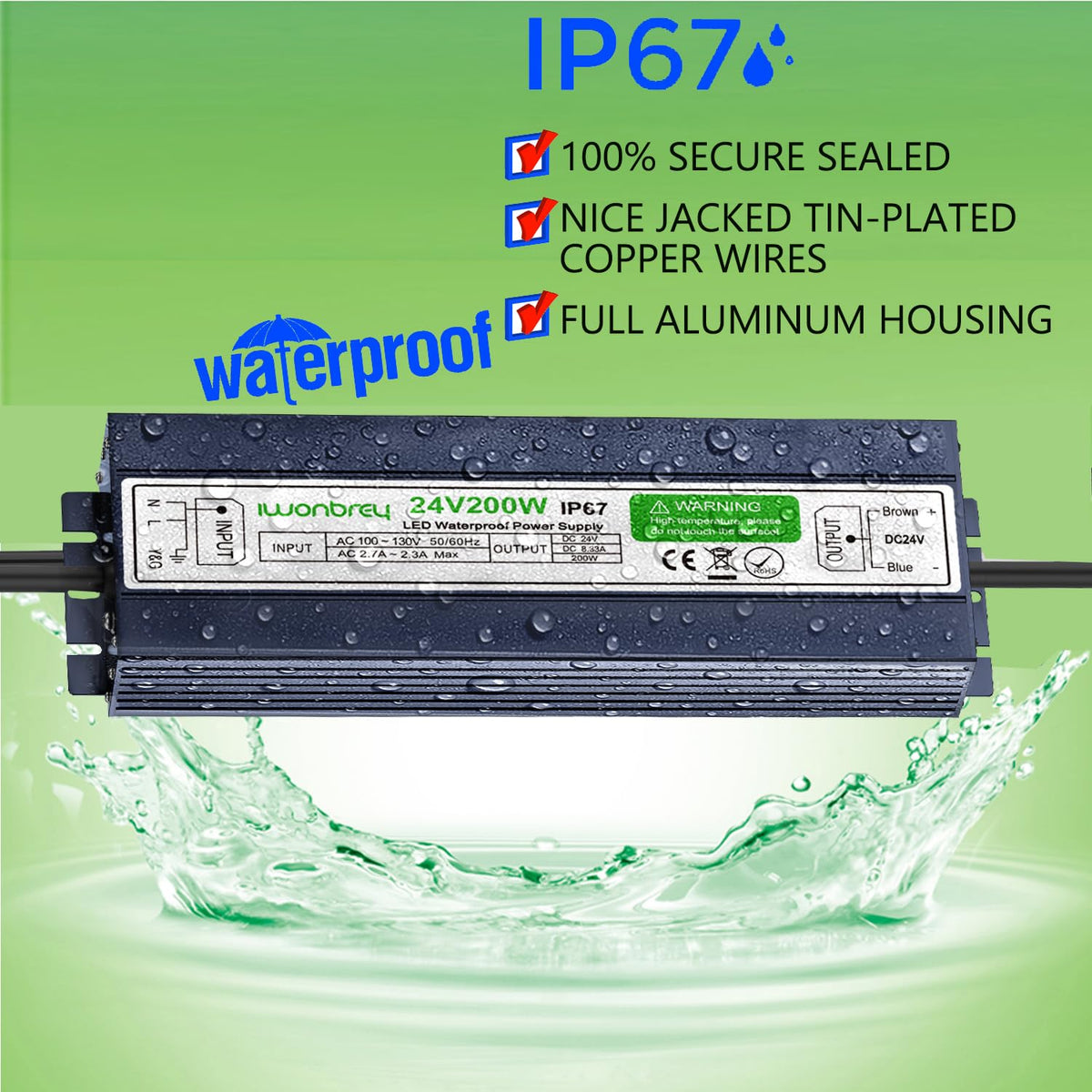 200 Watts 24V DC Waterproof IP67 LED Driver Power Supply V37711