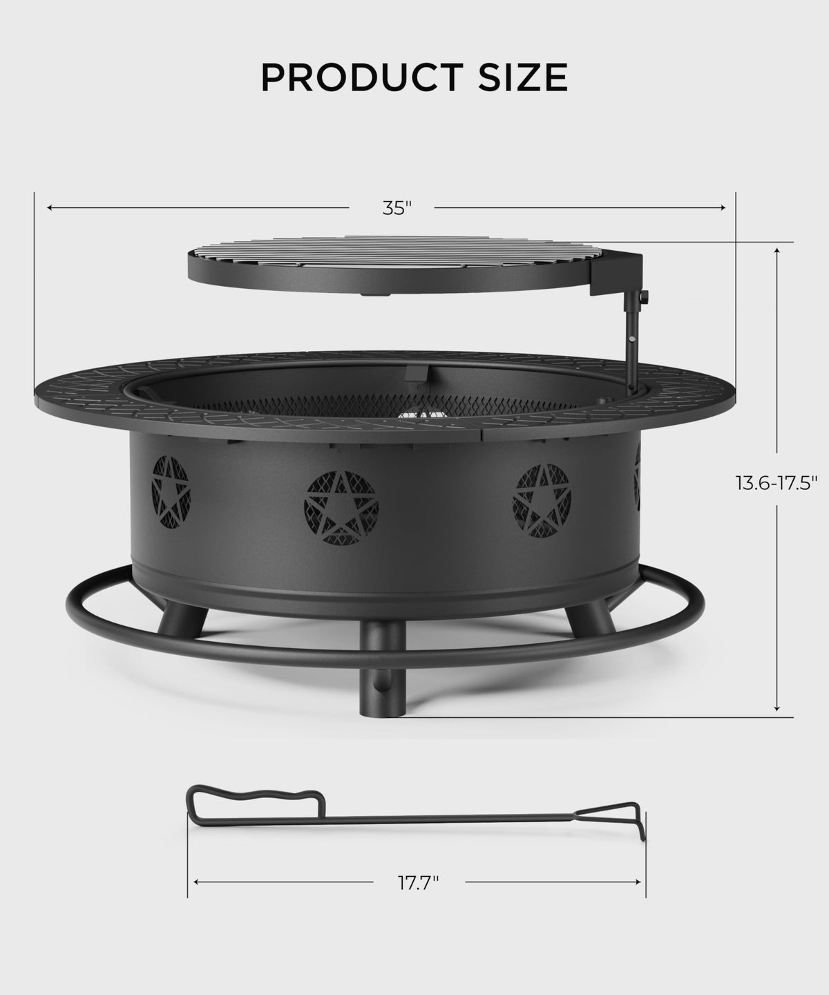 35 Inch Wood Burning Fire Pit with BBQ Grill R3239