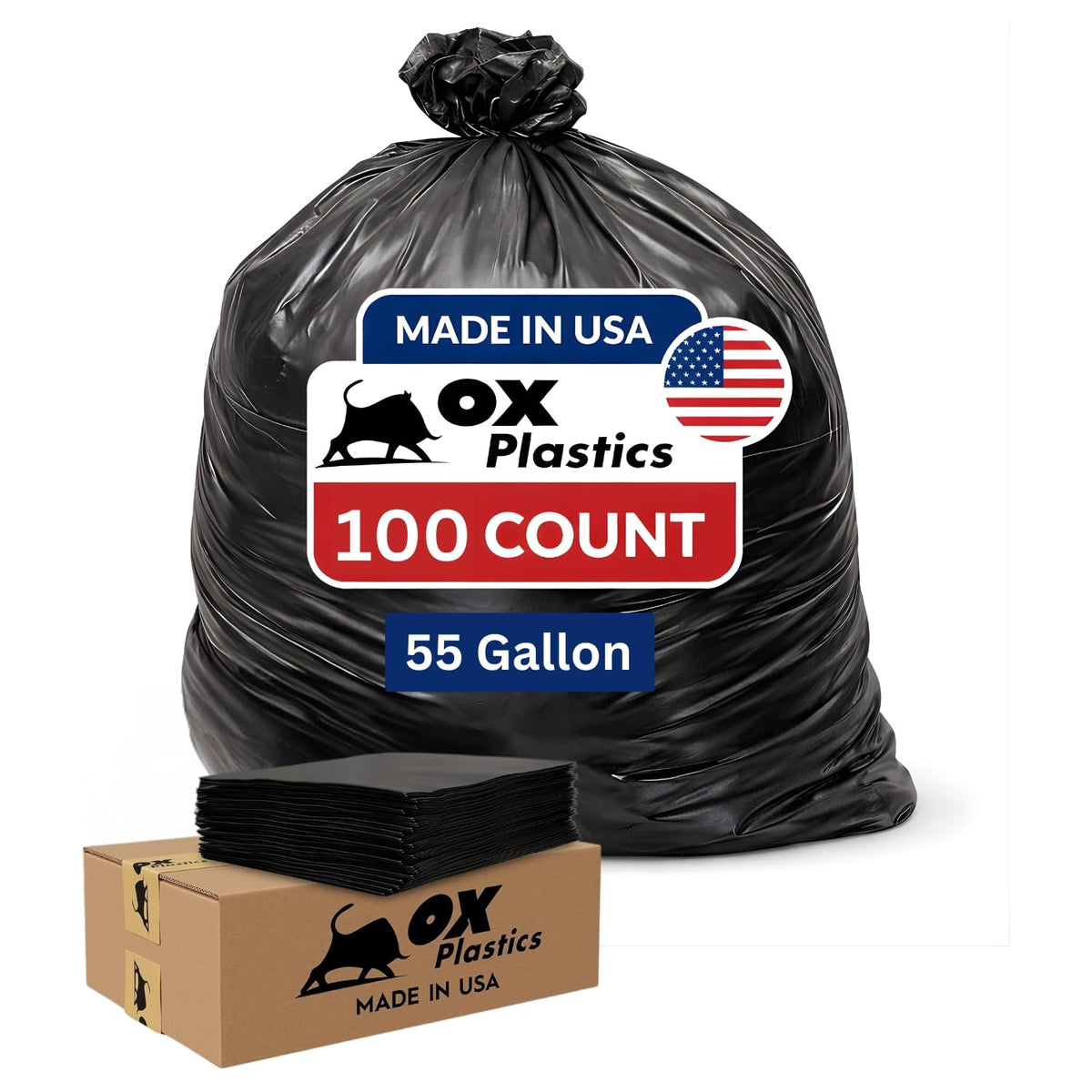 55 Gallon 2 MIL 100 Count Black Trash Bag O58857