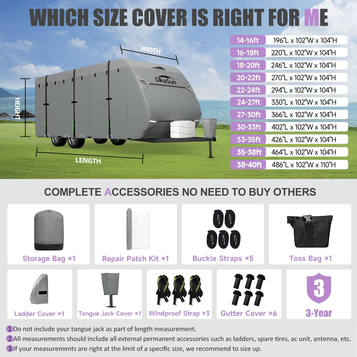 7 Layers Waterproof RV Cover Fits 35'- 38' Travel Trailer O724708