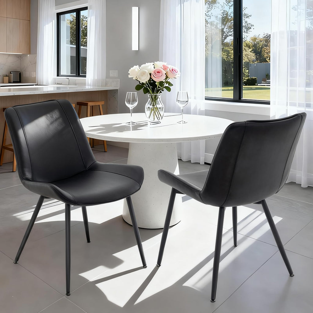 Black PU Leather Dining Chairs Set of 2 E9009