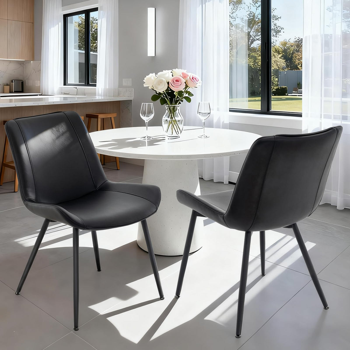 Black PU Leather Dining Chairs Set of 2 E9009