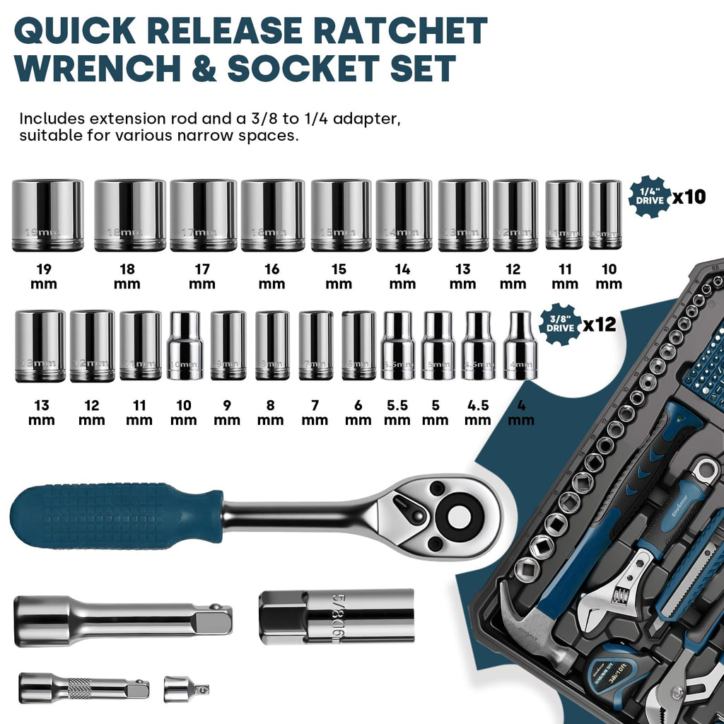 220 Pieces Blue Tool Set with Molded Storage Case F428