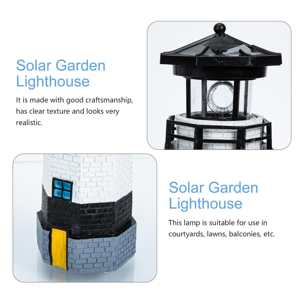 Solar Powered Resin Lighthouse Garden Light Black White L6896