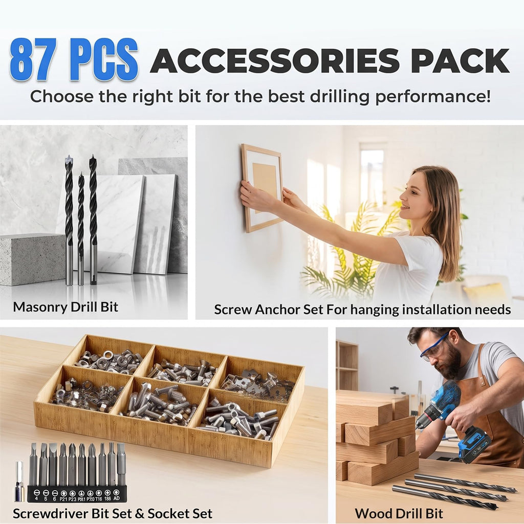 21V Brushless Cordless Drill Driver Kit with 2 Batteries & Charger F207721
