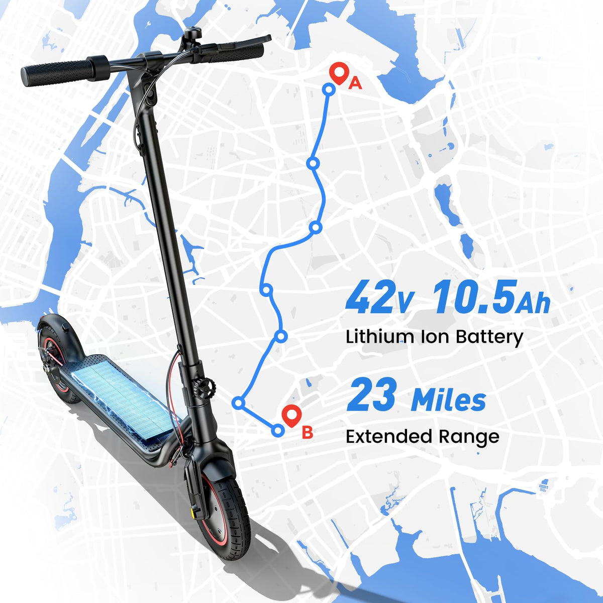 Electric Scooter, 28 Miles Range, 23 MPH Speed, 10" Tire, 1000W Motor, Foldable F24412