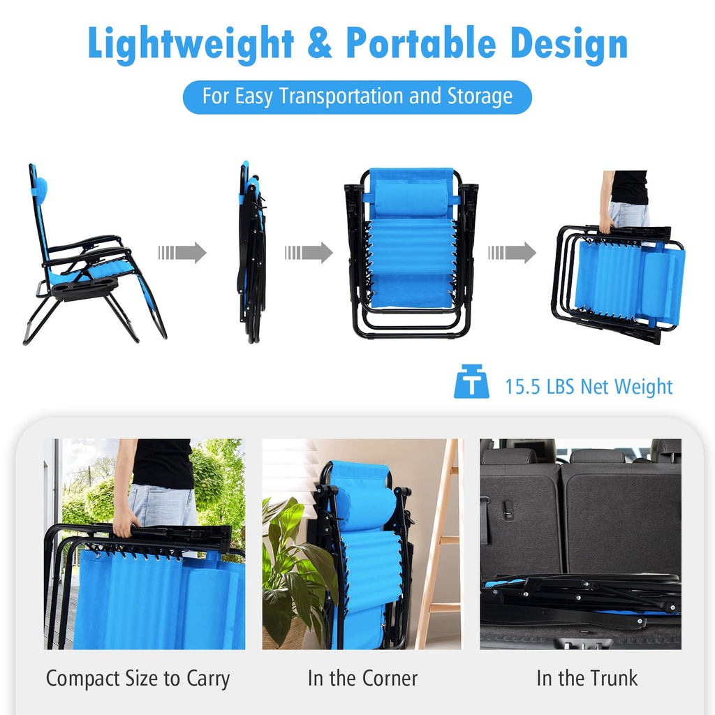 Set of 2 Blue Zero Gravity Chair with Cup Holder C30922