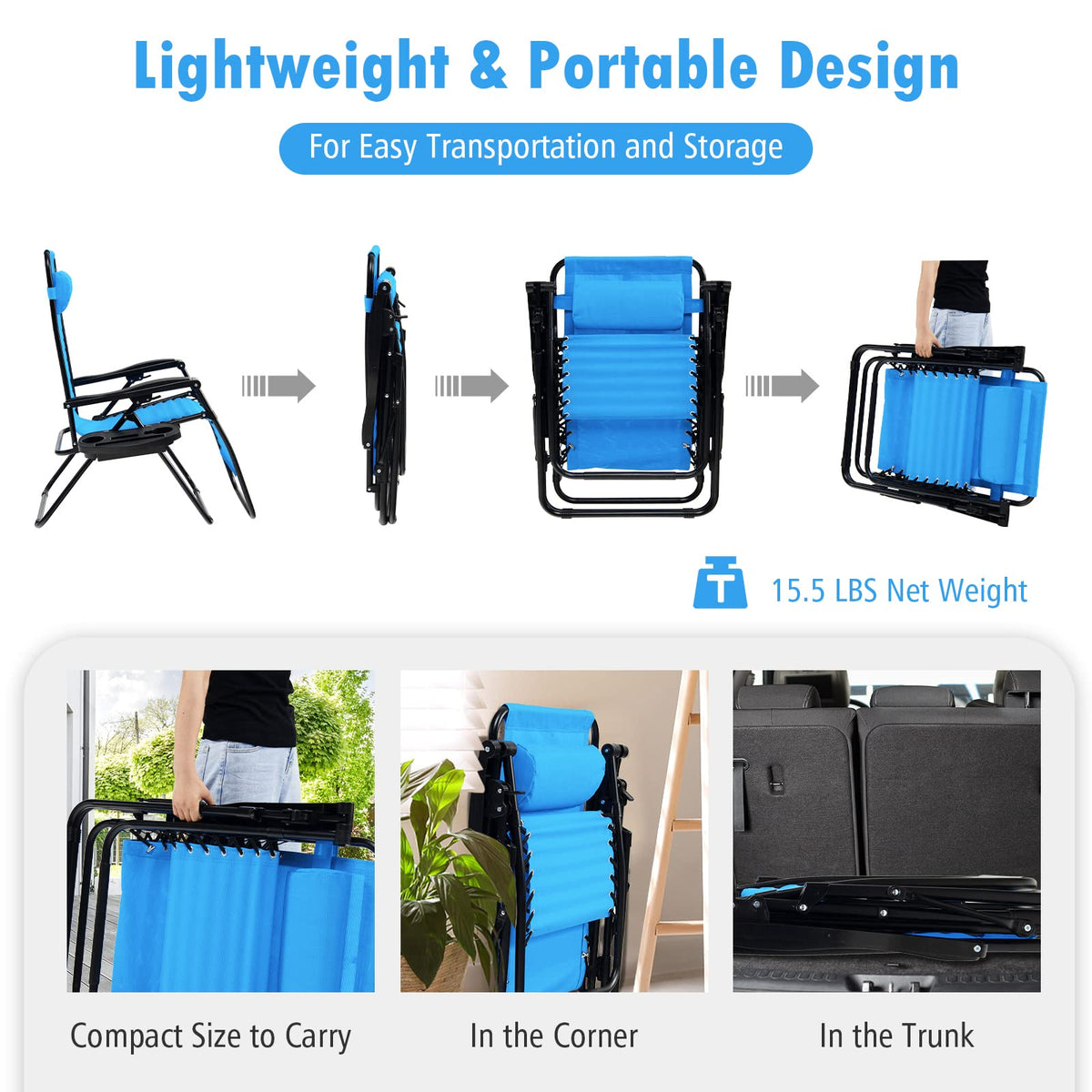 Set of 2 Blue Zero Gravity Chair with Cup Holder C30922