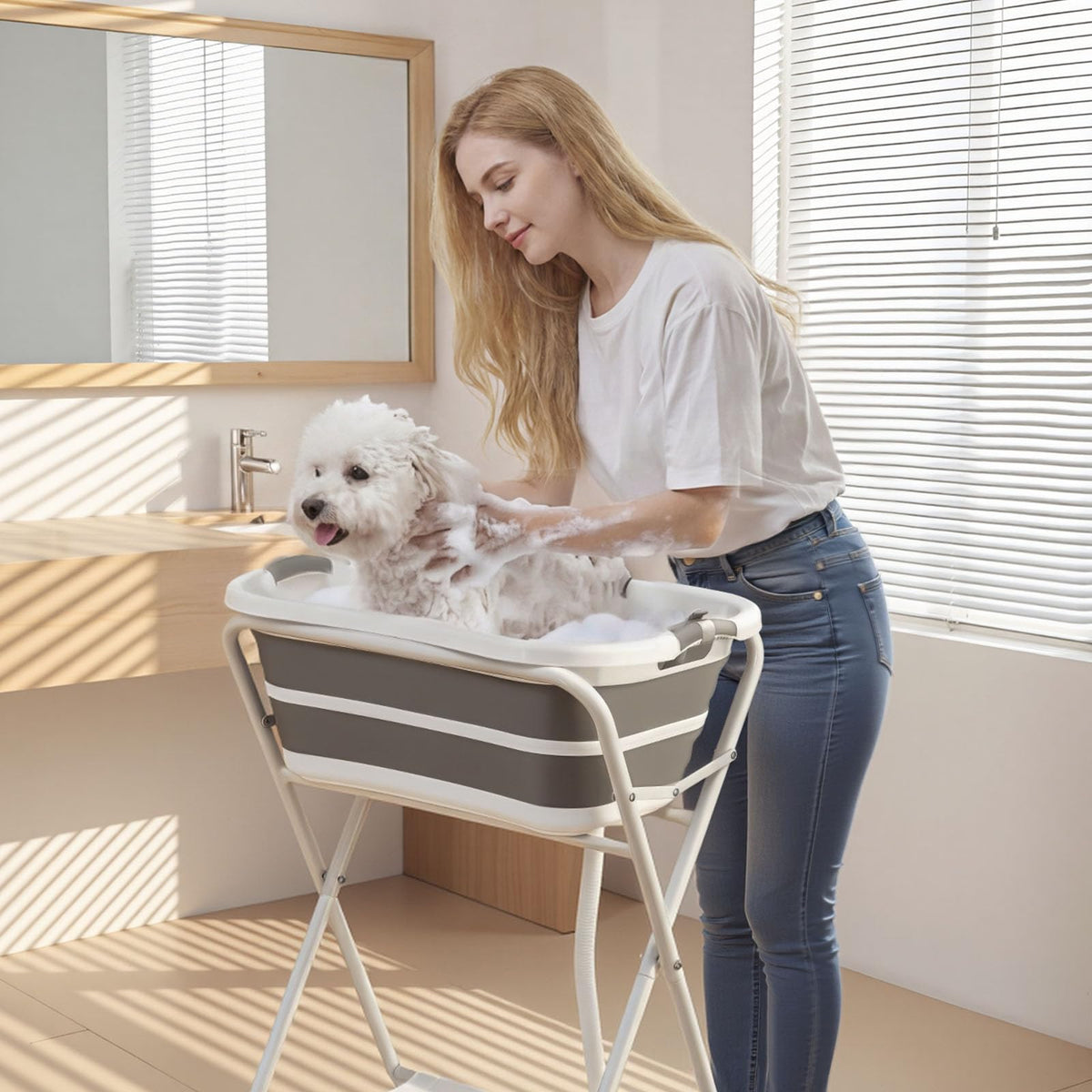 Elevated Collapsible Pet Bathtub with Drain Hose P515