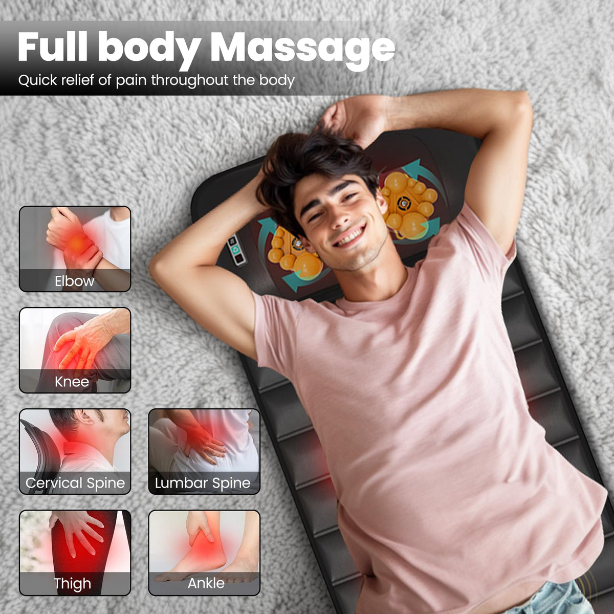 Black Full Body Vibration Heating Massage Mat with 10 Vibrating Motors and 9 Speed Settings G8789