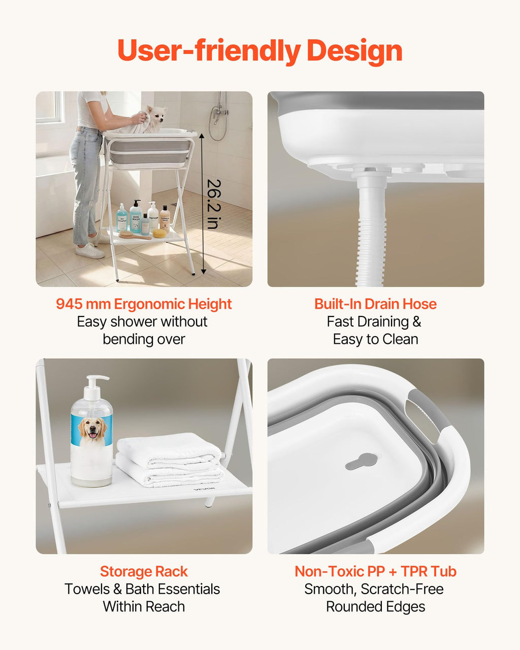 Elevated Collapsible Pet Bathtub with Drain Hose P515