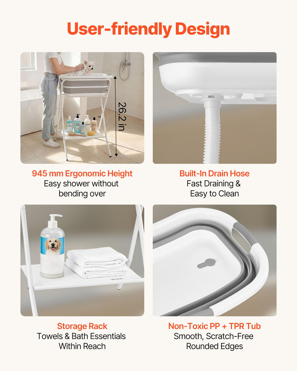 Elevated Collapsible Pet Bathtub with Drain Hose P515