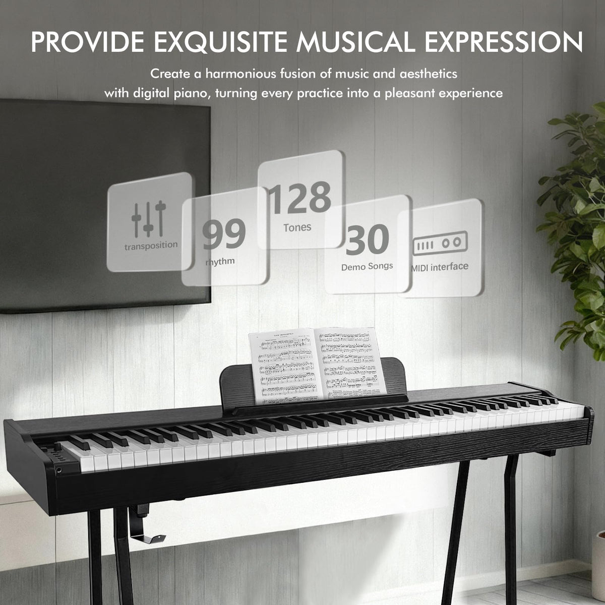 88 Key Weighted Hammer-Action Digital Piano with Stand J676214