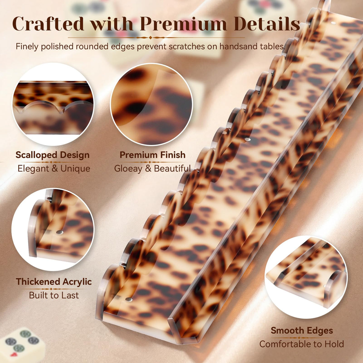 Set of 4 20 Inch Amber Tortoise Acrylic Mahjong Racks with Pushers I926419
