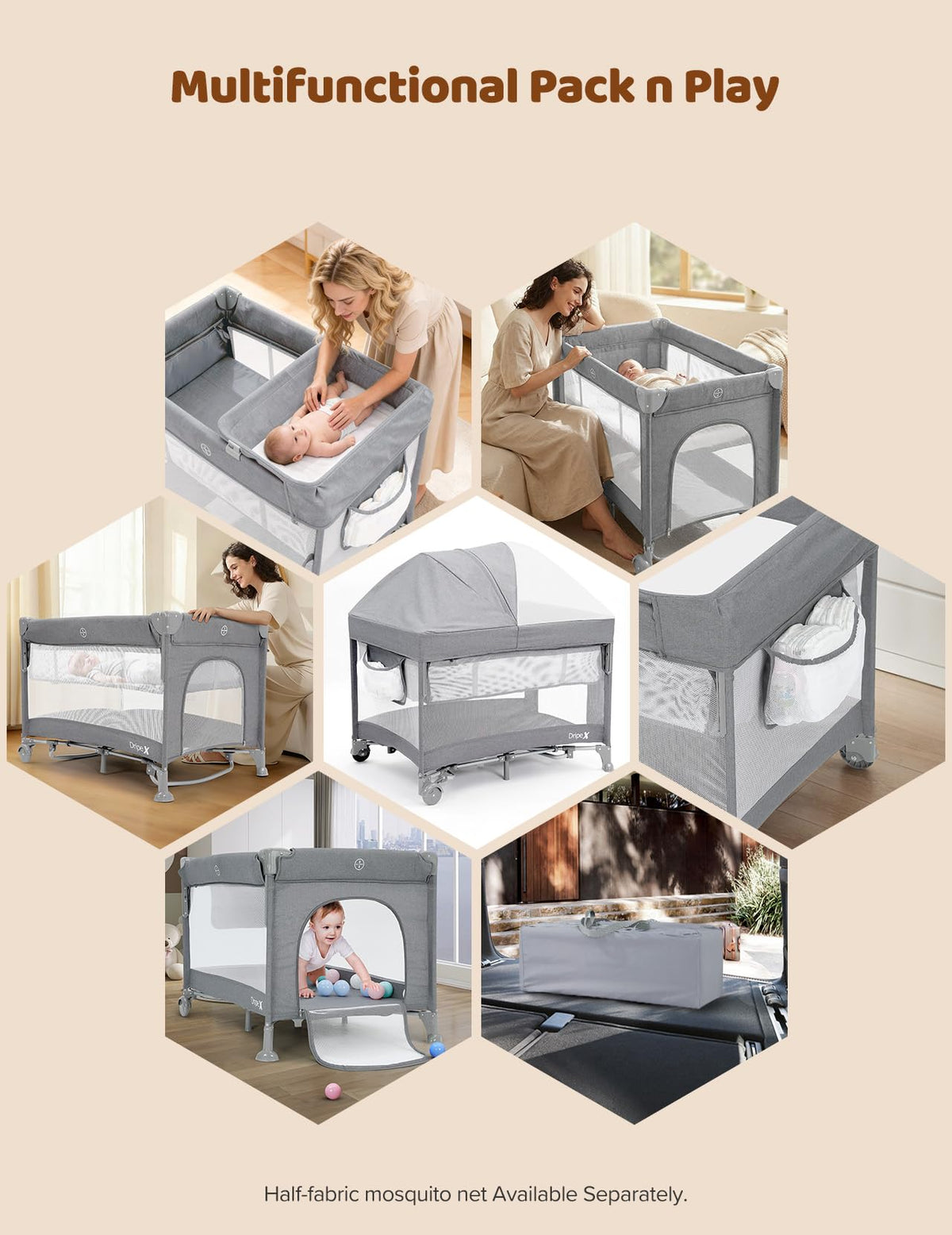 5 in 1 Baby Bassinet Light Grey P681
