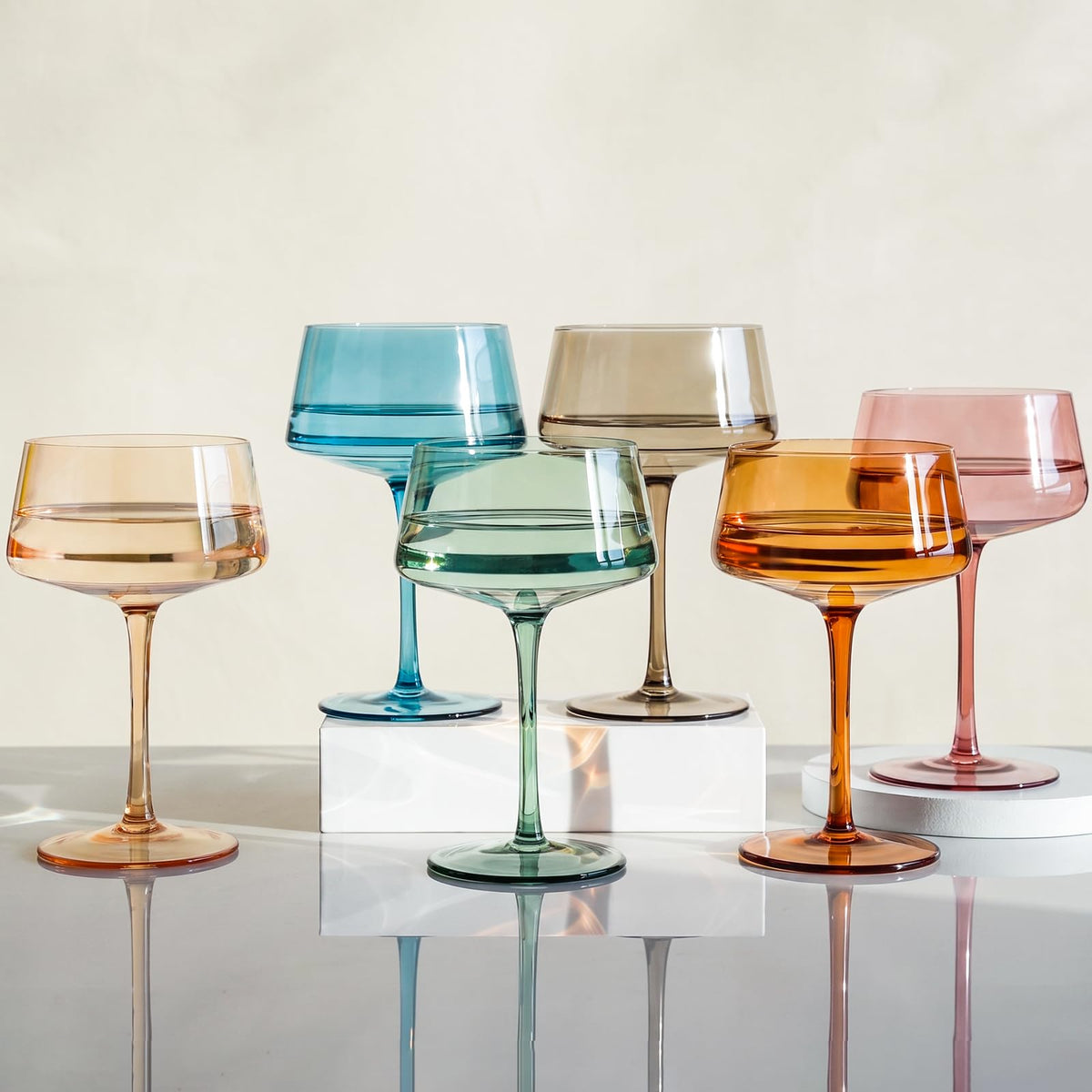 Colored Coupe Glasses Set of 6, Hand Blown 13Oz X63988