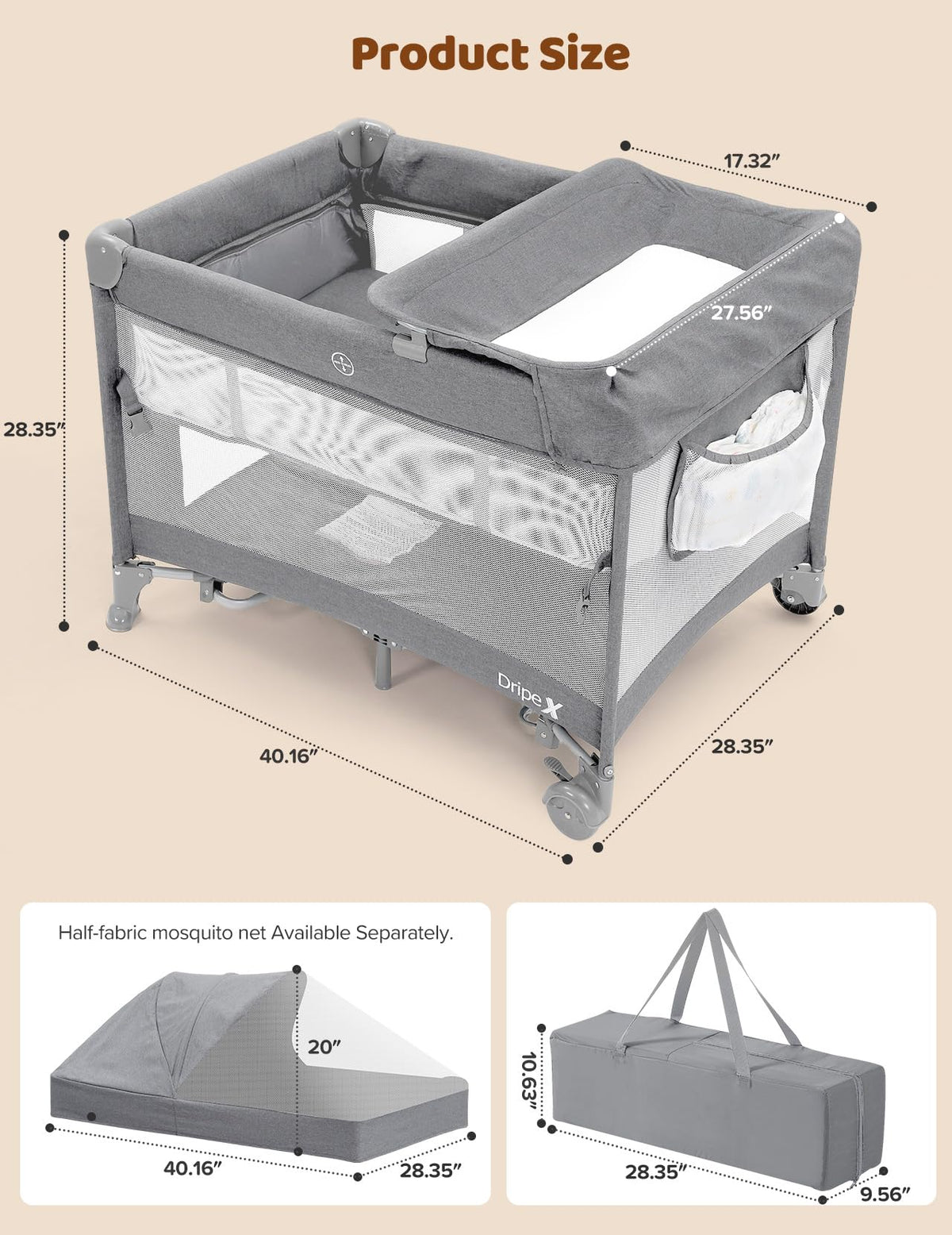 5 in 1 Baby Bassinet Light Grey P681