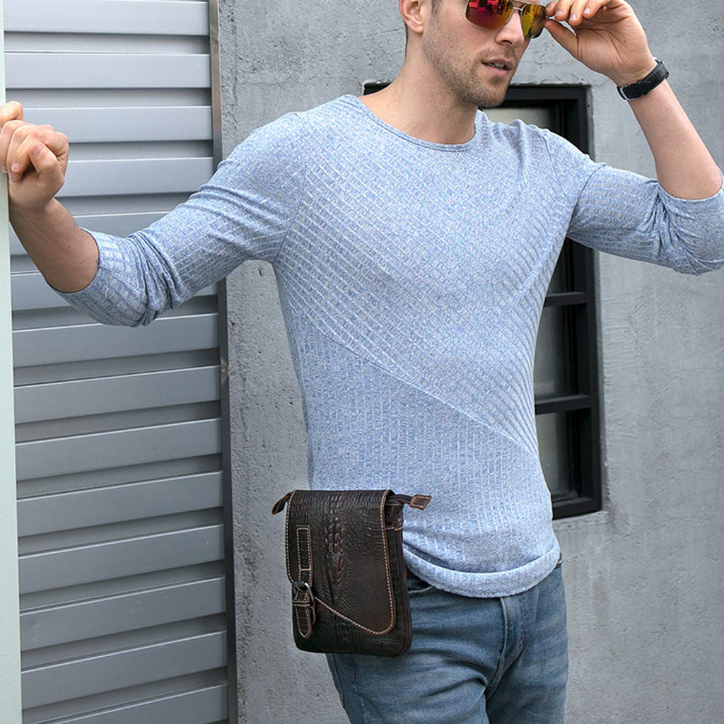 Brown Crocodile Embossed Genuine Leather Mini Messenger Bag R614