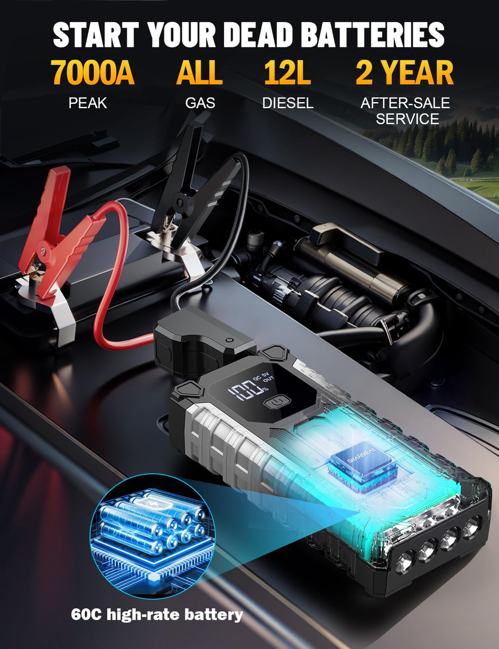7000A 12V Portable Jump Starter with LED Light T7691