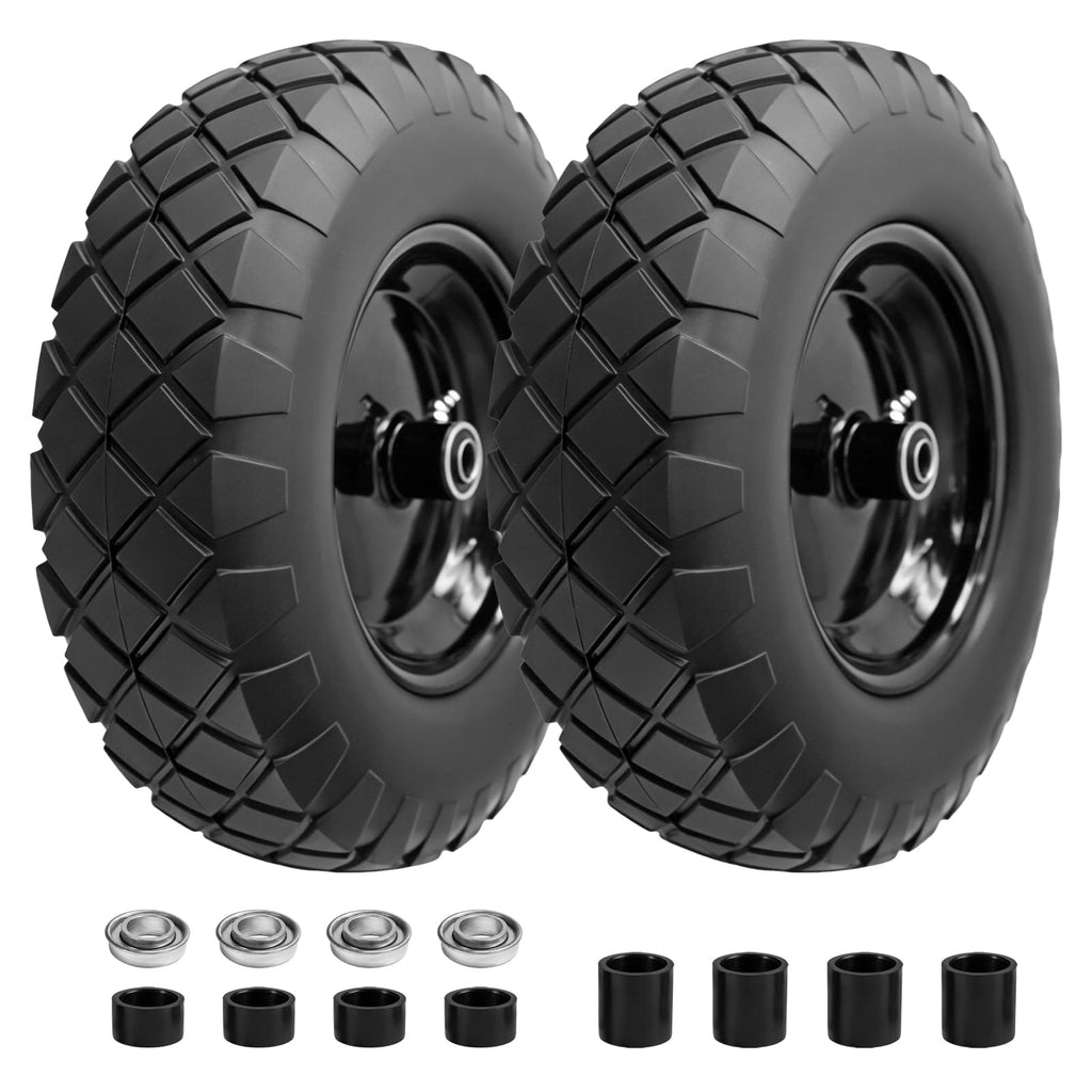 16" Flat Free Solid Rubber Wheelbarrow Wheels, 2 Pack J187