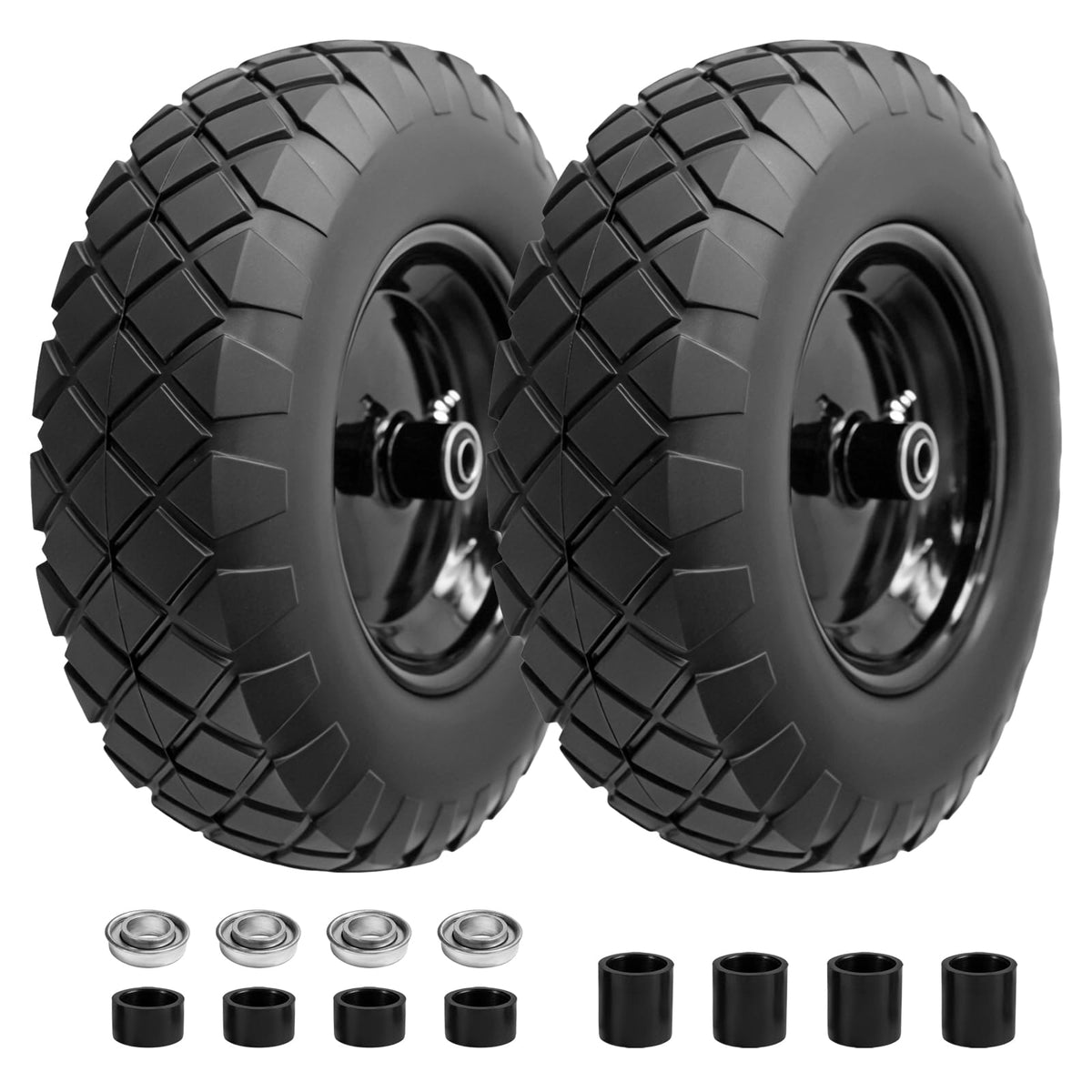 16" Flat Free Solid Rubber Wheelbarrow Wheels, 2 Pack J187