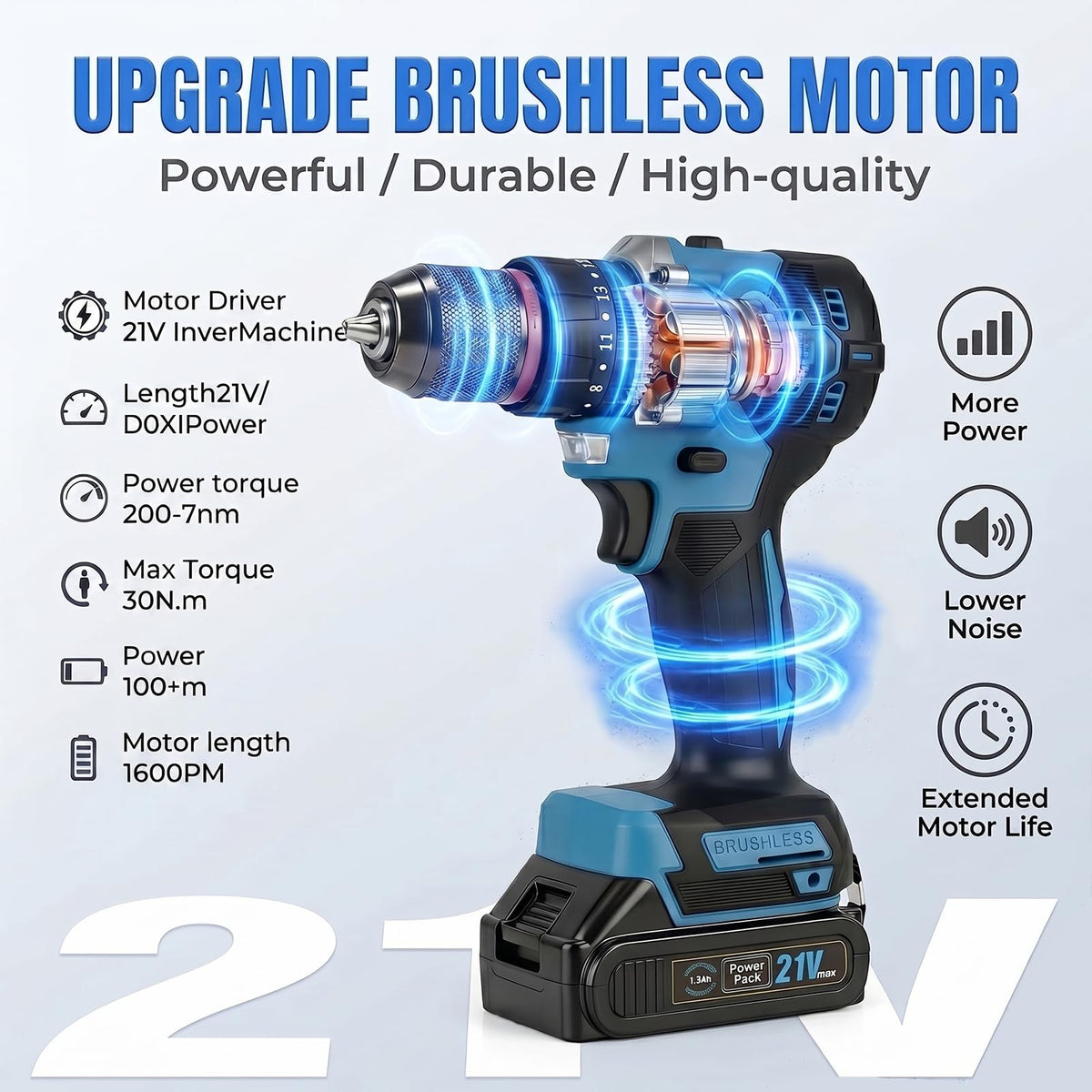 21V Brushless Cordless Drill Driver Kit with 2 Batteries & Charger F207721
