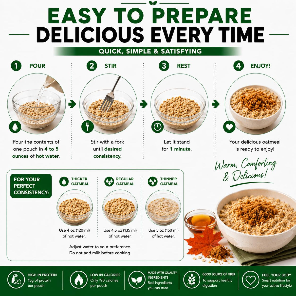 High Protein Instant Oatmeal Mix, 15g Protein, 7 Servings, Maple Brown Sugar W4584