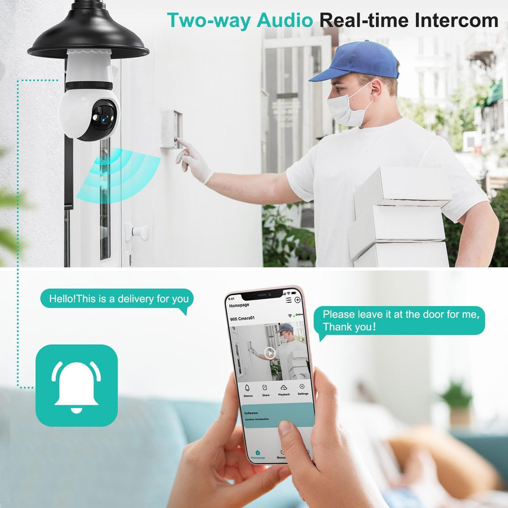 Light Bulb Security Camera 2K Color Night Vision Motion Detection Siren Alarm Two-Way Audio E179