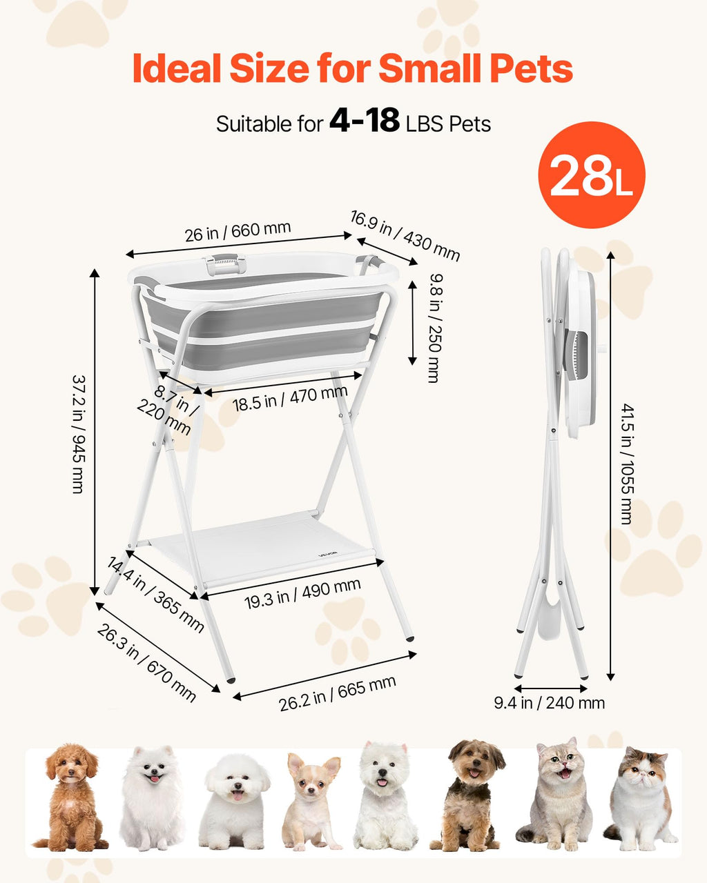 Elevated Collapsible Pet Bathtub with Drain Hose P515