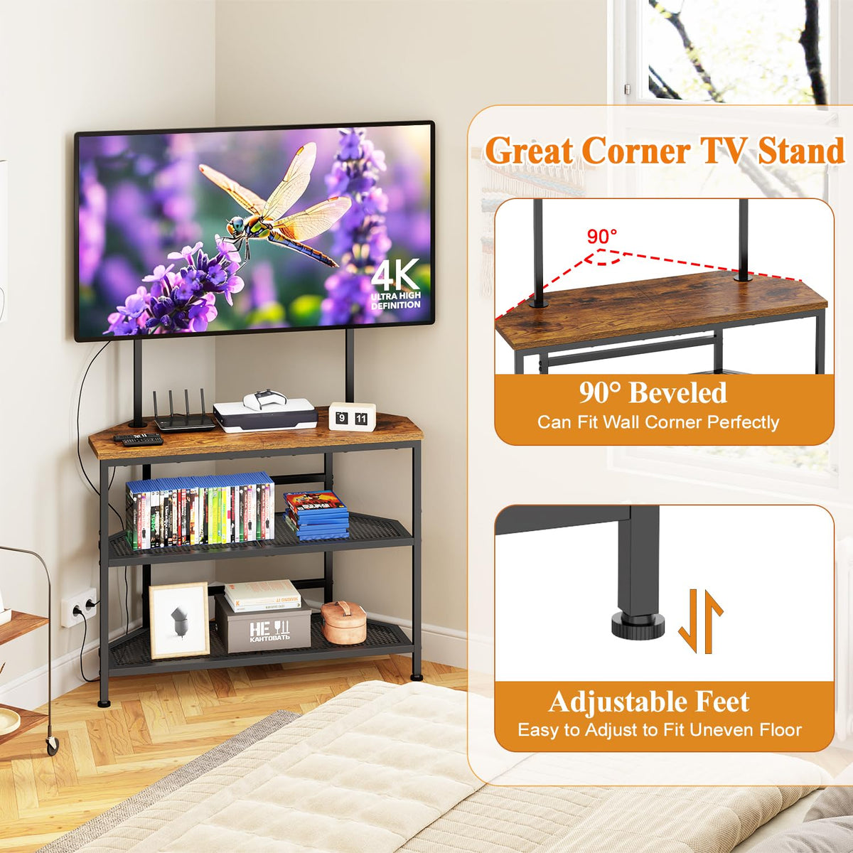 23" to 60" Corner TV Stand with Mount and Storage Shelves U267571