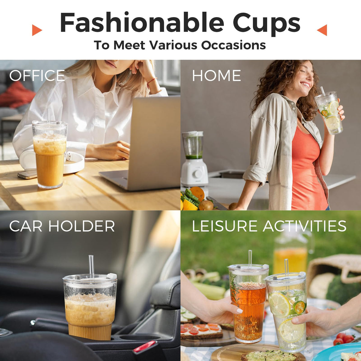 20oz Glass Cups with Lids and Straws, 2 PCS F9013