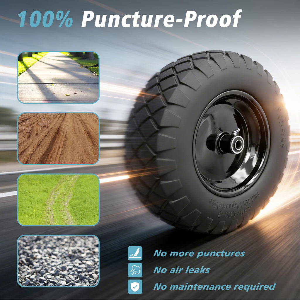 16" Flat Free Solid Rubber Wheelbarrow Wheels, 2 Pack J187