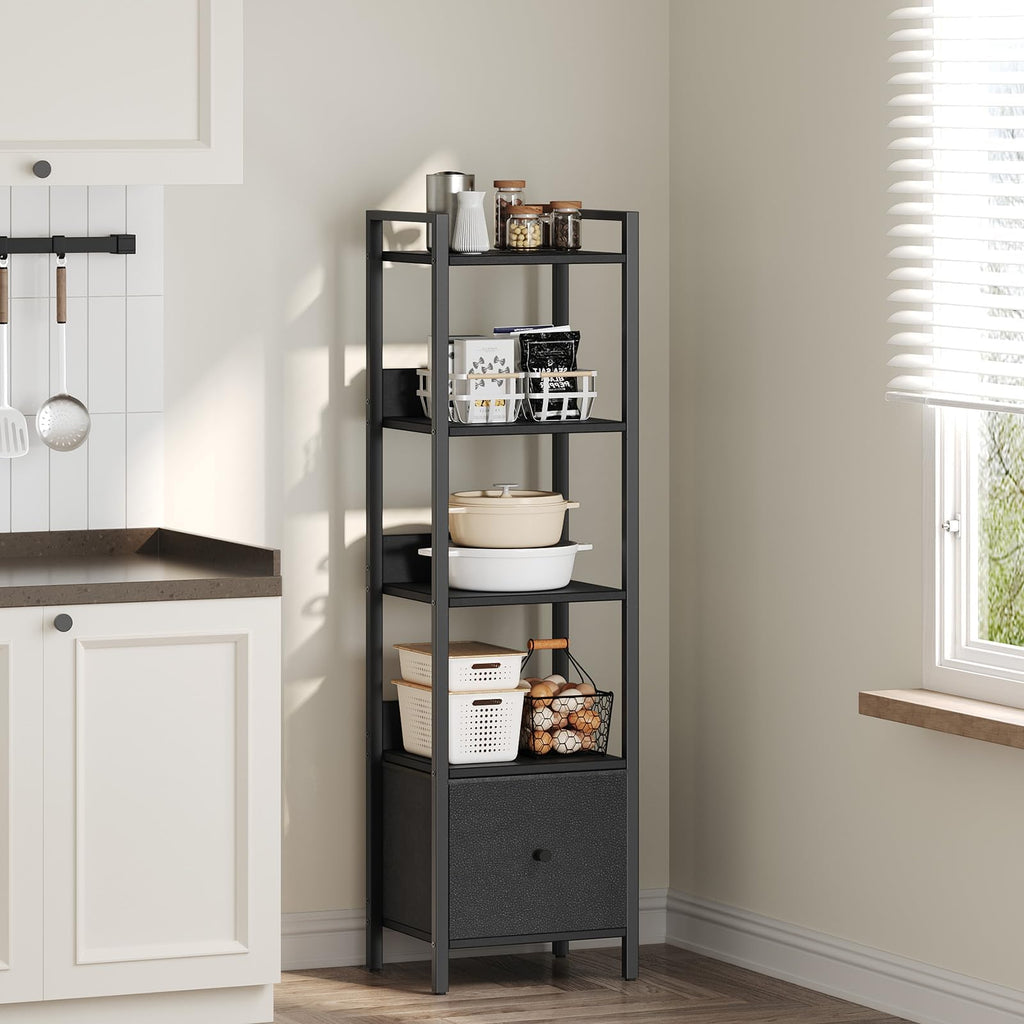 Black 5-Tier Bookshelf with Drawer M998864