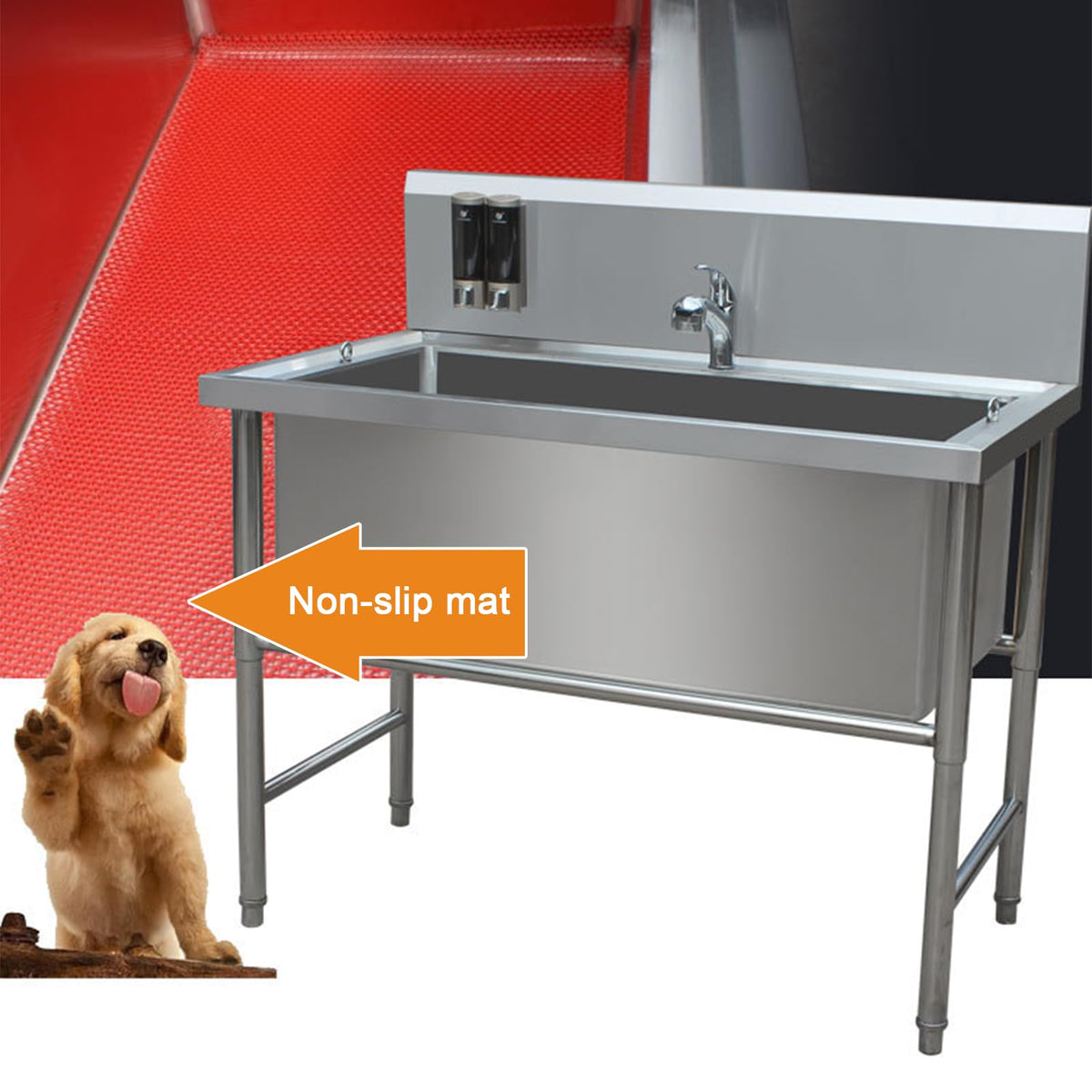 47" Stainless Steel Dog Grooming Tub with Stairs E399