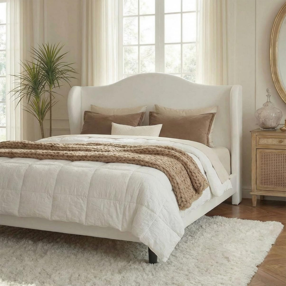 Queen Size White Velvet Bed Frame Q39569