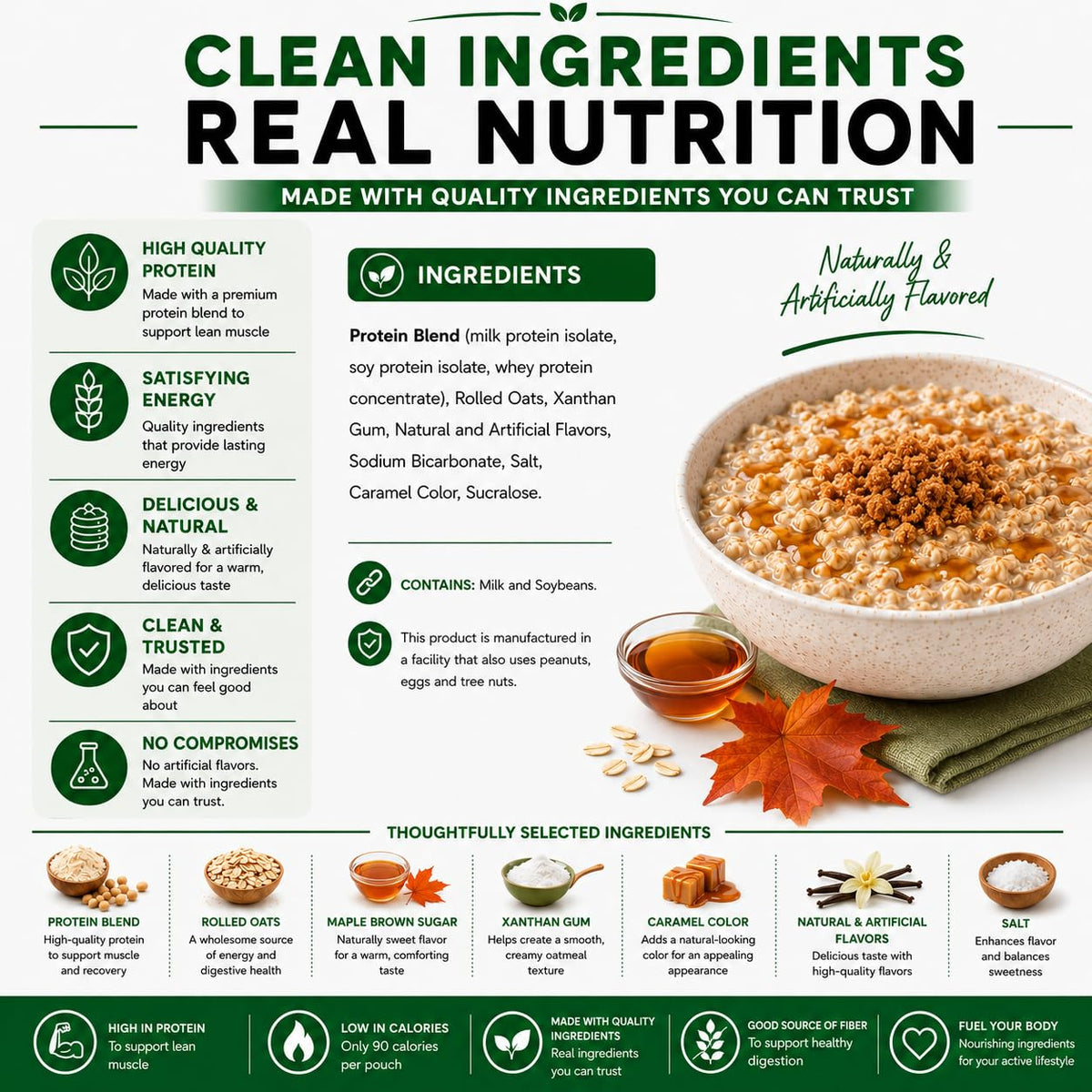 High Protein Instant Oatmeal Mix, 15g Protein, 7 Servings, Maple Brown Sugar W4584