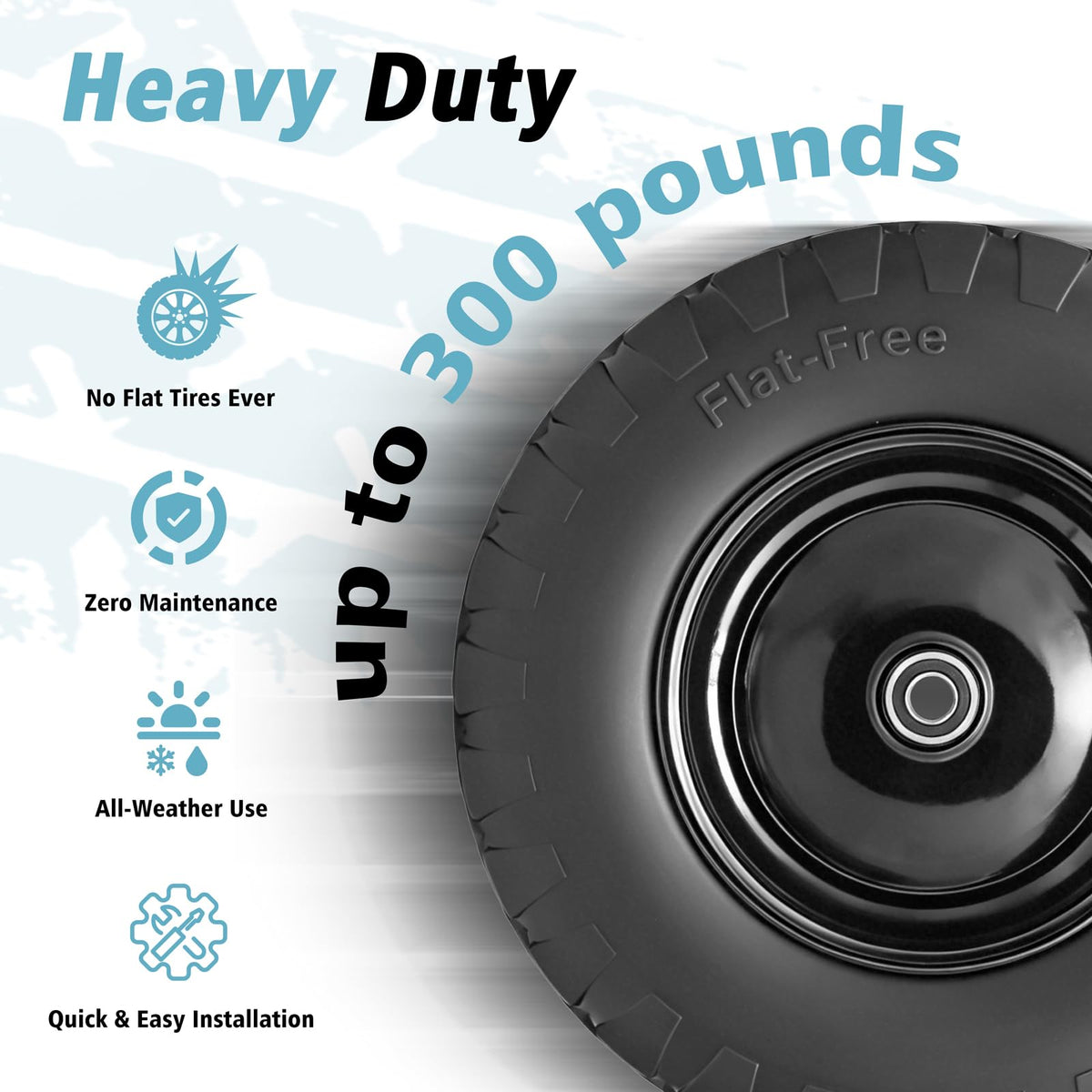 16" Flat Free Solid Rubber Wheelbarrow Wheels, 2 Pack J187