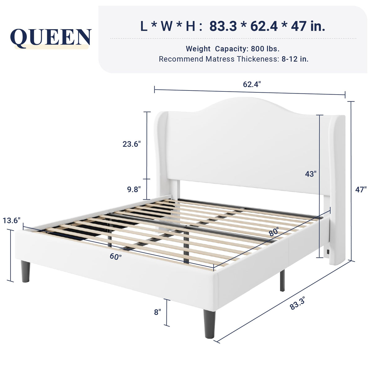 Queen Size White Velvet Bed Frame Q39569
