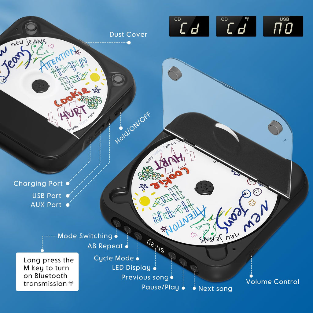Black Portable Bluetooth CD Player E306911