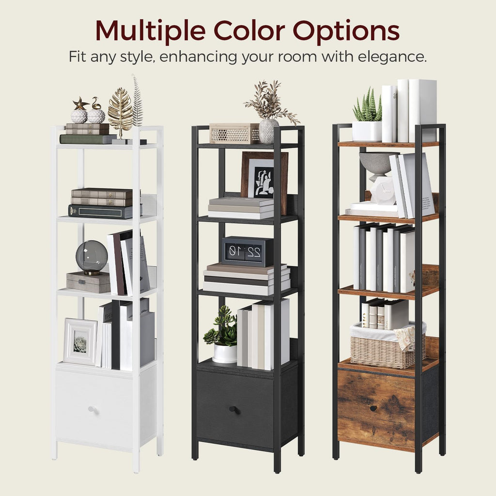 Black 5-Tier Bookshelf with Drawer M998864